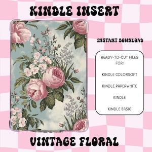 Vintage Floral Kindle Insert | Kindle Clear Case | Kindle Decorations | Kindle Paperwhite | Kindle Case Insert | Printable Kindle Insert
