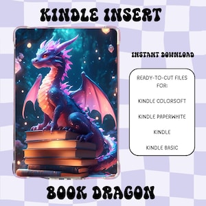 Book Dragon Kindle Insert | Kindle Clear Case | Kindle Decor | Kindle Paperwhite | Romantasy Kindle Case Insert | Printable Kindle Insert