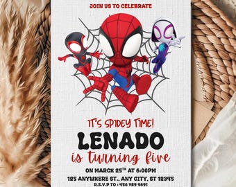 Spidey and His Amazing Friends Birthday Invitation, Editable Spidey Party Invite, Kids Superhero Party Template, DIY Text, Instant Download