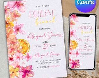 Citrus Bridal Brunch Invitation, Lemon Bridal Shower Invite, Bright Floral Bridal Shower, Orange Lemon Theme Invitation, Canva Editable