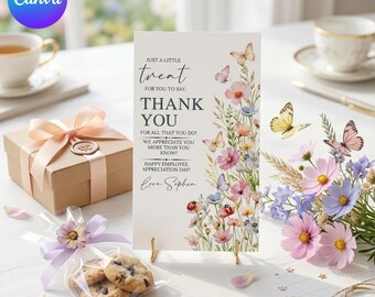 Employee Appreciation Day Gift Tags, Just a Little Treat to Say Thank You Tag, Wildflower Butterfly Favor Tag, DIY Text, Instant Download