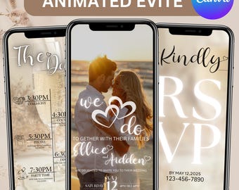 Digital Wedding Invitation, Electronic Wedding Invitation, Wedding Evite,  Video evite Save the Date, Canva Editable