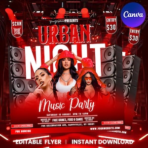 Urban Party Flyer, Club Party Flyer, Kickback Club Flyer, DJ Night Party Flyer, Friday Urban Party Flyer, Party Flyer, Canva Editable