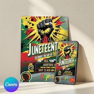 Juneteenth Party Invitation, BBQ Cookout Flyer, Backyard Celebration Invite, Black Freedom Day, Cookout Holiday, Canva Editable