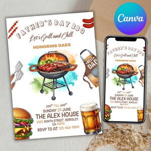 Glücklicher Vatertag Einladung, Vatertag BBQ-Einladung, Grill-Einladung Vatertag, Vatertag, Canva Bearbeitbar