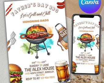 Happy Fathers Day Invitation, Fathers Day BBQ Invitation, Barbecue Invitation Fathers Day, Fathers Day, Canva Editable
