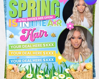 Spring Booking Flyer Template, Hair Lashes Nails Appointment Flyer, Beauty Salon Promotion, DIY Text, Instant Download