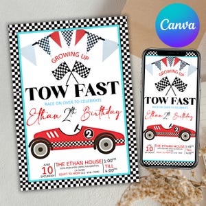 TWO Fast Birthday Invitation, Car Birthday Invitation, Vintage Race Car Birthday, Retro Race Car Birthday Invitation, Canva Editable
