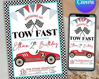TWO Fast Birthday Invitation, Car Birthday Invitation, Vintage Race Car Birthday, Retro Race Car Birthday Invitation, Canva Editable