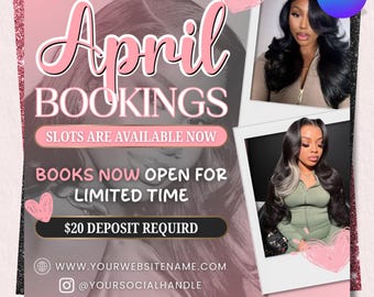 April Booking Flyer, Spring Bookings Promotion, Hair Lash Makeup Nail Appointment Flyer, Beauty Salon Booking, DIY Text, Instant Download