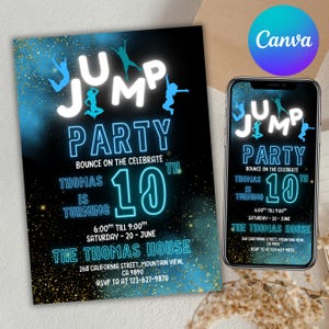 Trampoline Park Birthday Invitation, Teen Jump Party, Jump Party Invitation, Jump Birthday Party Invitation, Fun Party, Canva Editable