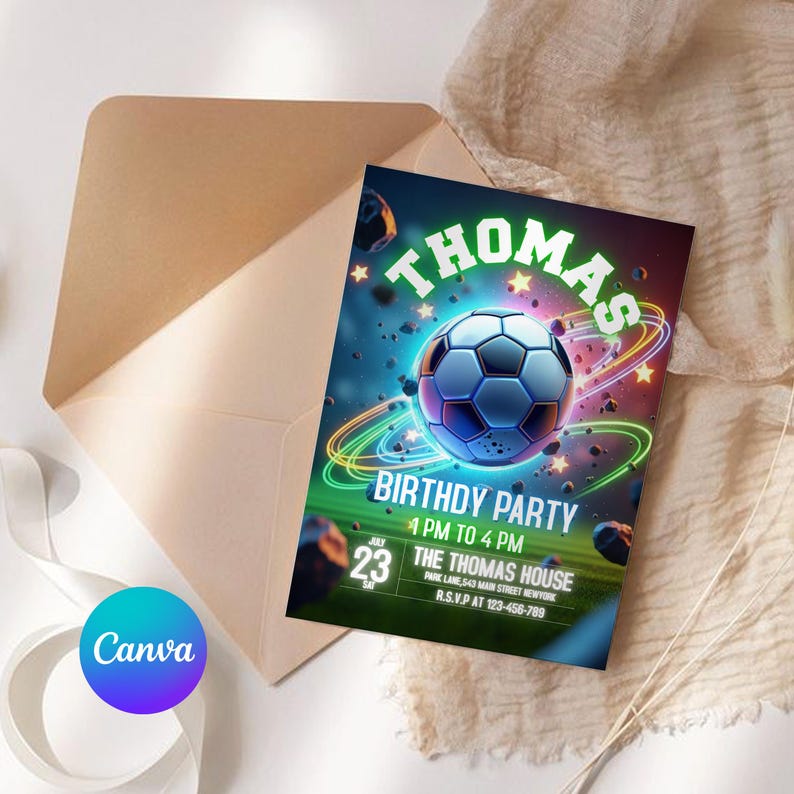 Soccer Birthday Invitation, Soccer Party Invite, Football Birthday Evite, Soccer Party Invitation, Boy Birthday Party, Canva Editable