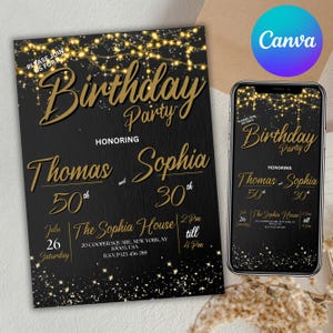 Adult Joint Birthday Invitation, Double party invitation Any Age Joint Birthday Party, Double Birthday Invitation, Canva Editable