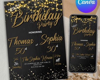 Adult Joint Birthday Invitation, Double party invitation Any Age Joint Birthday Party, Double Birthday Invitation, Canva Editable