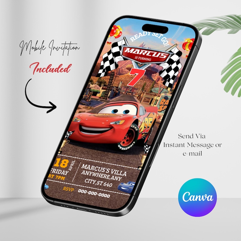Red Race Car Invitation, Boys Birthday Invitation, Racing Theme Party Invite, Car Birthday Digital Download, DIY In Canva