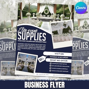Elite Event Supplies Flyer Template, Luxury Party Rentals Flyer, High-End Event Planning Flyer, Catering Services Flyer, Canva Editable