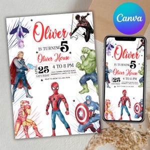 Superheld-Geburtstagseinladung, Superhelden-Kinderparty, Iron Man Geburtstag, Avengers Party, Superheld-Thema, Spider-Man Evite, Canva Bearbeitbar
