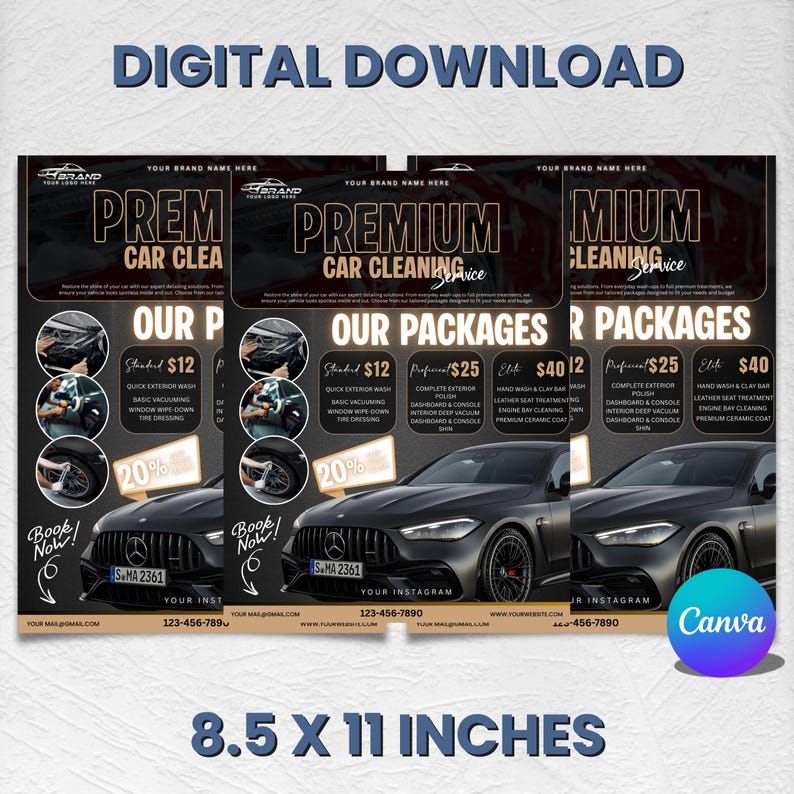 Car Detailing Flyer, DIY Auto Service Template, Car Wash Flyer, Automotive Cleaning Service Flyer, Premade Detailer Design, Canva Editable