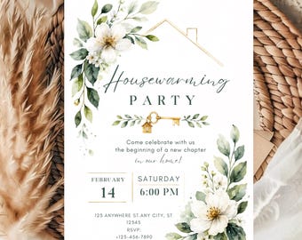 Editable Housewarming Invitation, Modern Minimalist Home Sweet Home Invite, New Home Party Card, Printable Canva Template, Digital Download