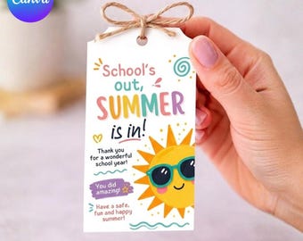 End of School Year Teacher Tag, Teacher Appreciation Gift Tag, Sunshine Thank You Tag, Schools Out Summer Teacher Tag, Instant Download