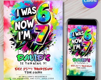 Six Seven Birthday Invitation, I was 6 now I'm 7 Party Invite, Editable Party Template, Kids Birthday invitation, DIY text, instant download
