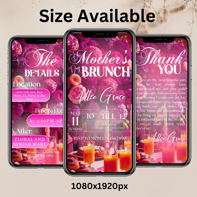 Mother’s Day Brunch Invite, Happy Mother’s Day, Boho Floral Event Itinerary, Animated Video Invitation, Mom and Mimosa's, Canva Editable