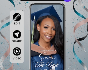 Digital Graduation Save The Date Invitation, Animated Canva Template with Photo, Classa of 2025 Video Evite, DIY Text, Instant Download
