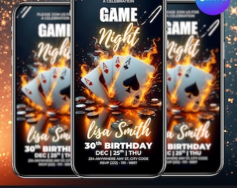 Digital Birthday Game Night Invitation, Animated Red Black & Gold Poker Night Party Evite, Casino Game Night, DIY Text, Instant Download