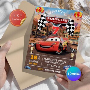Red Race Car Invitation, Boys Birthday Invitation, Racing Theme Party Invite, Car Birthday Digital Download, DIY In Canva