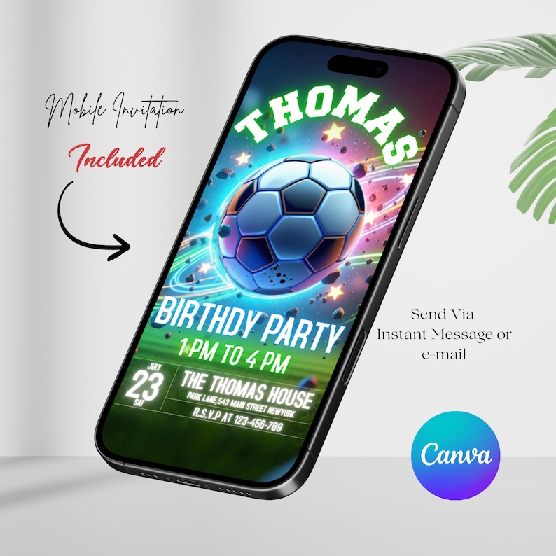 Soccer Birthday Invitation, Soccer Party Invite, Football Birthday Evite, Soccer Party Invitation, Boy Birthday Party, Canva Editable