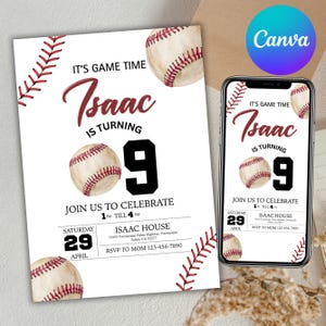 Baseball-Geburtstagsfeier-Einladung, Sport-Geburtstags-Einladung, Swing on Over, Kinder-Party-Einladung, Baseball-Thema, Canva bearbeitbar
