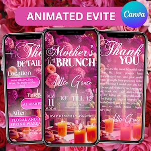 Mother’s Day Brunch Invite, Happy Mother’s Day, Boho Floral Event Itinerary, Animated Video Invitation, Mom and Mimosa's, Canva Editable