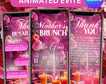Mother’s Day Brunch Invite, Happy Mother’s Day Invitation, Boho Floral Event Itinerary, Animated Video Invitation, Canva Editable