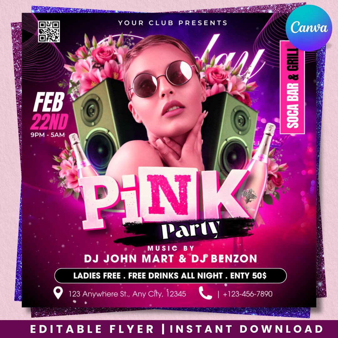 Pink Party Flyer Template, Urban Party Flyer, Birthday Party Invite ...