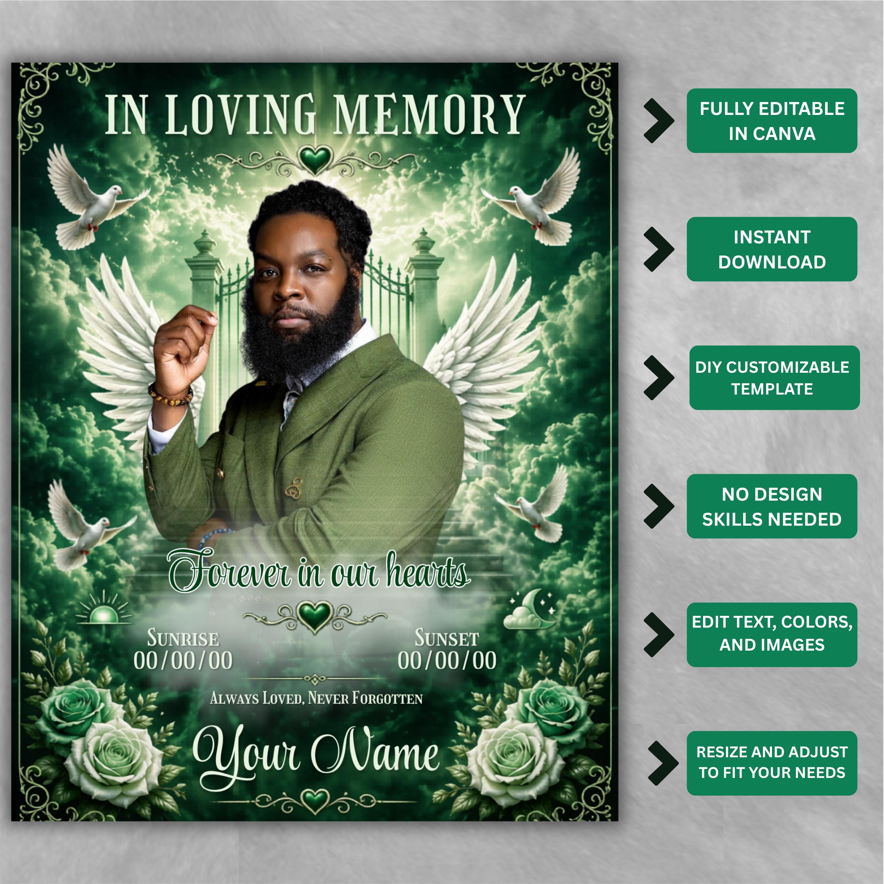 In Loving Memory Canva Editable Bundle, Funeral Memorial Templates ...