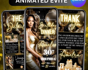 Animated Birthday Dinner Video Invitation, DIY Template Design, Instagram Story Invite, Text Invitation Dinner Party, Canva Editable