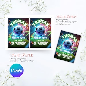 Soccer Birthday Invitation, Soccer Party Invite, Football Birthday Evite, Soccer Party Invitation, Boy Birthday Party, Canva Editable