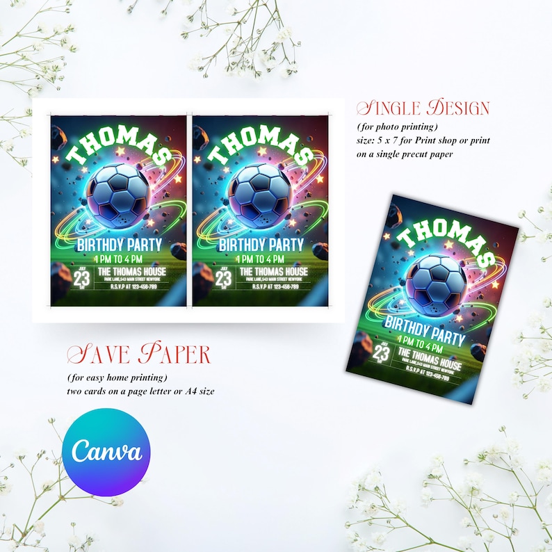 Soccer Birthday Invitation, Soccer Party Invite, Football Birthday Evite, Soccer Party Invitation, Boy Birthday Party, Canva Editable