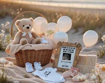 Beach Pregnancy Announcement, Baby Announcement, Baby Reveal, Digital Pregnancy Announcement, Beach Pregnancy Announcement, Canva Editable