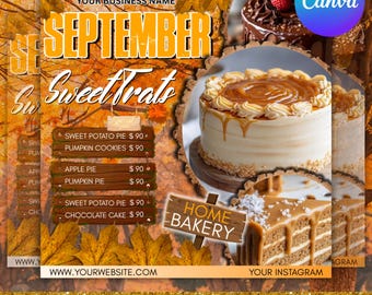 Bakkerijflyer bewerkbare sjabloon, flyer met zoete lekkernijen, bake-sale-flyer, bakkerij-flyer, patisserie-flyer, taart-zakelijke flyer, canvas bewerkbaar