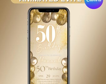 Invitación digital de 50 cumpleaños para mujer, invitación editable de 50 cumpleaños de Evite, invitación de fiesta de 50 cumpleaños de Evite, invitación de fiesta de cumpleaños de Evite, editable en Canva
