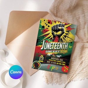 Juneteenth Party Invitation, BBQ Cookout Flyer, Backyard Celebration Invite, Black Freedom Day, Cookout Holiday, Canva Editable