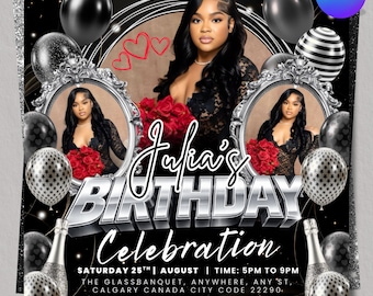 Birthday Flyer, Party Invitation Flyer, Celebration Invite, Premade Birthday Flyer, Birthday Bash Invite, DIY Text, Instant Download