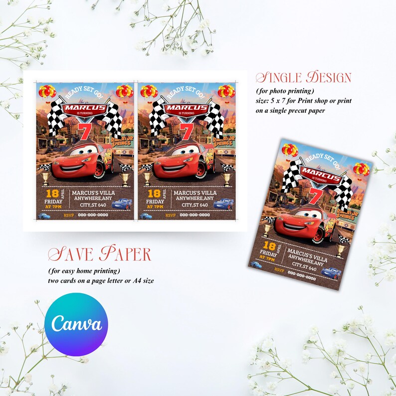 Red Race Car Invitation, Boys Birthday Invitation, Racing Theme Party Invite, Car Birthday Digital Download, DIY In Canva