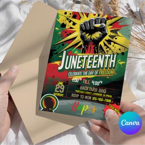 Juneteenth Party Invitation, BBQ Cookout Flyer, Backyard Celebration Invite, Black Freedom Day, Cookout Holiday, Canva Editable