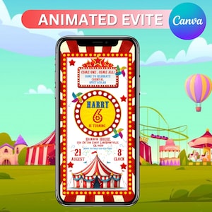Carnival Birthday Invitation, Circus Birthday Invitation, Carnival Birthday Party Invite, Carnival Invitation, Circus Invite, Canva Editable