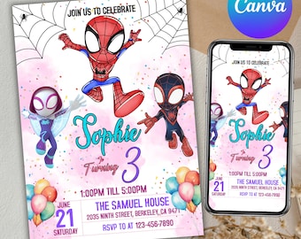 Spidey and His Amazing Friends Birthday Invitation, Superhero Birthday Invitation, Your Little One's Birthday, Canva Editable