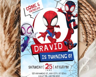 Spidey Birthday Invitation, Spidey and His Amazing Friends Party Invite, Superhero Birthday Invitation, DIY Text, Instant Download