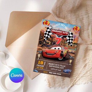 Red Race Car Invitation, Boys Birthday Invitation, Racing Theme Party Invite, Car Birthday Digital Download, DIY In Canva