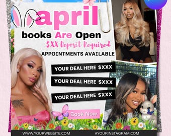 April Booking Flyer, Booking Flyer, Spring Appointment Flyer, Beauty Salon Booking Template, Hair Lash Nail, DIY Text, Instant Download